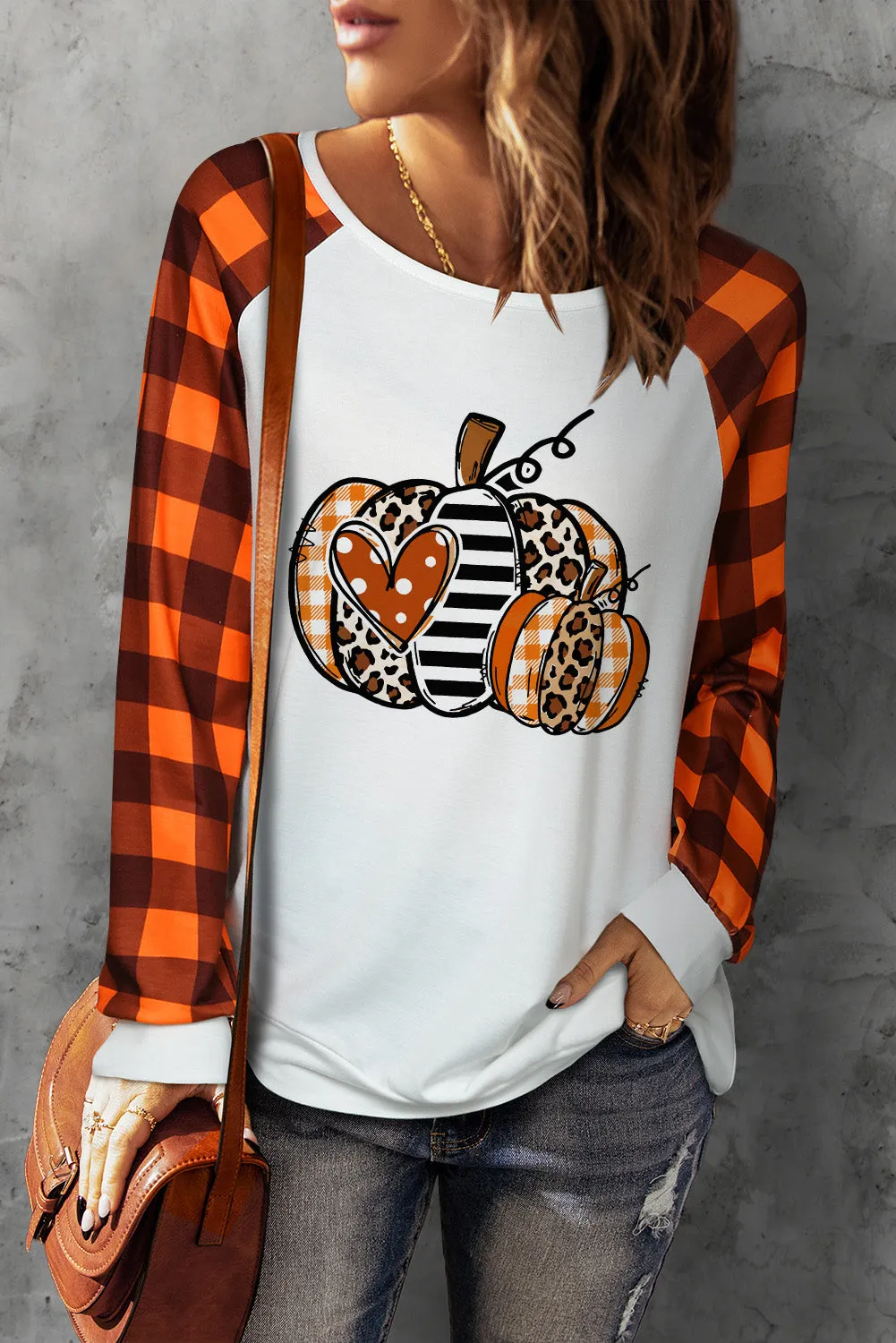 * APP EXCLUSIVE* Pumpkin Plaid Sleeve Tee