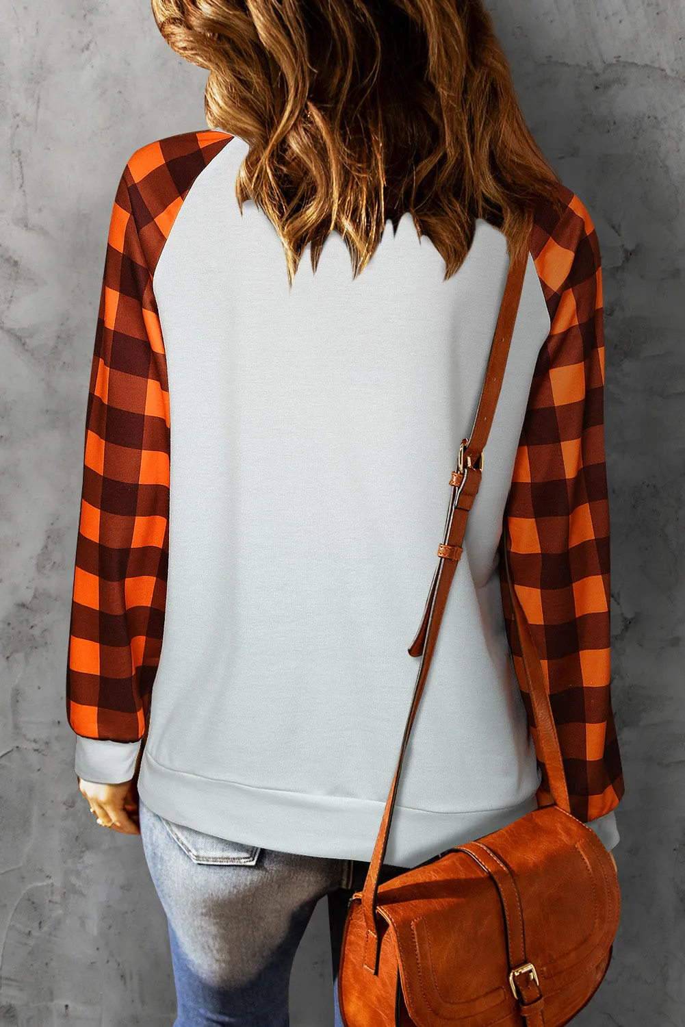 * APP EXCLUSIVE* Pumpkin Plaid Sleeve Tee