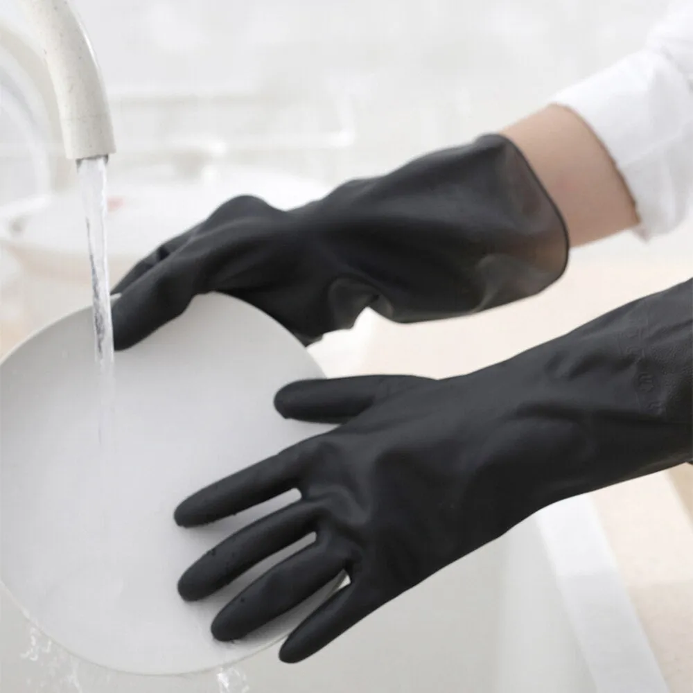 1 Pair Black Gloves Home Washing Cleaning Gloves Garden Kitchen Dish Fingers Rubber Dishwashing Household Cleaning Gloves