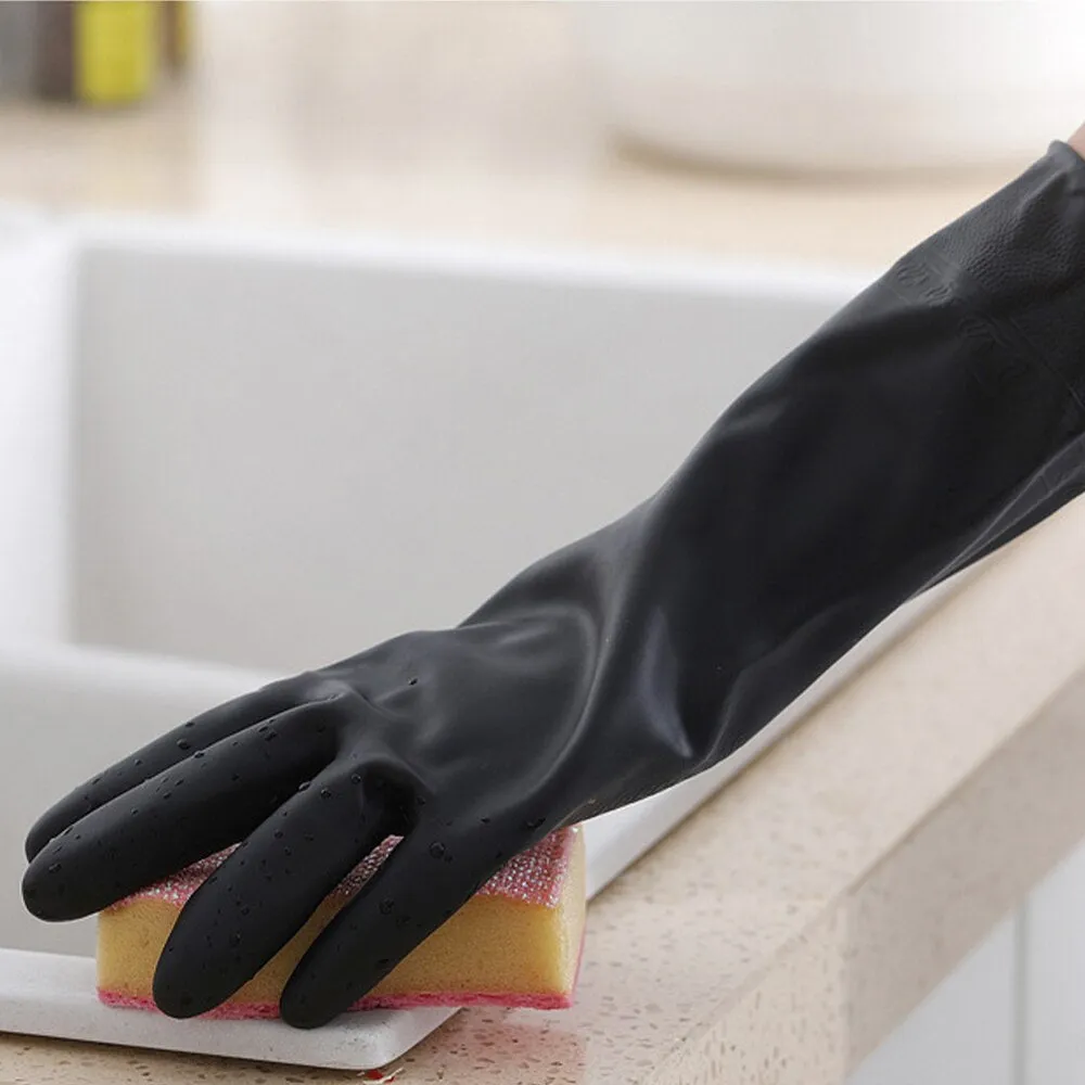1 Pair Black Gloves Home Washing Cleaning Gloves Garden Kitchen Dish Fingers Rubber Dishwashing Household Cleaning Gloves