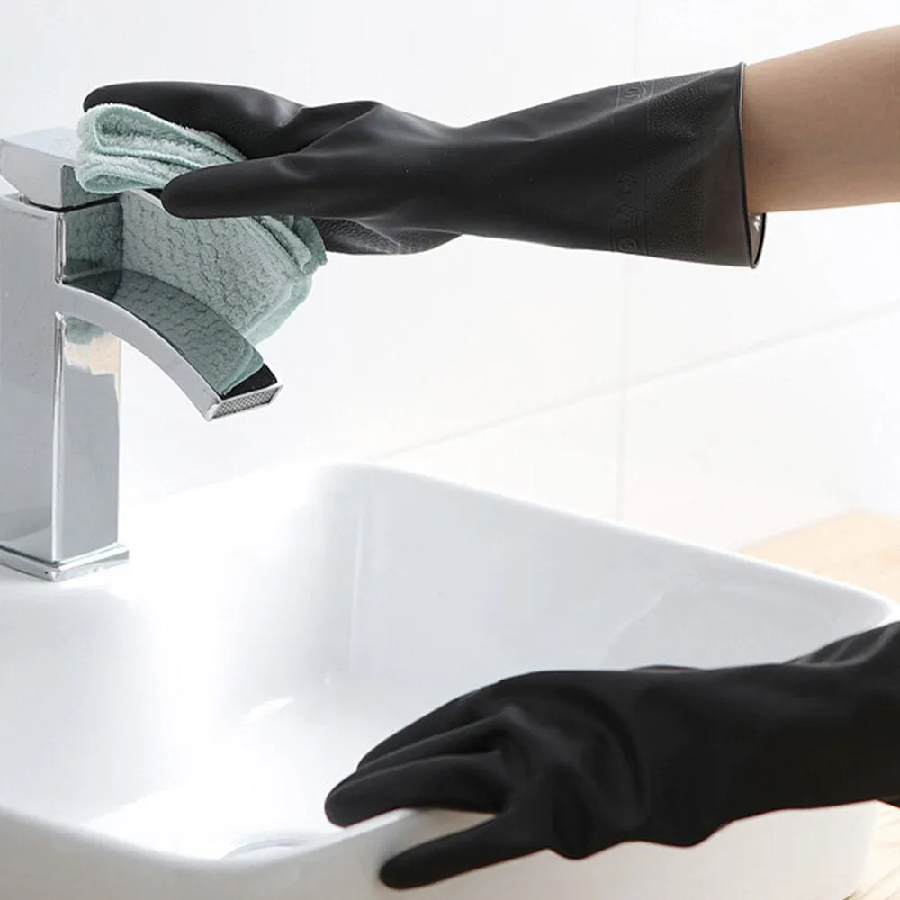 1 Pair Black Gloves Home Washing Cleaning Gloves Garden Kitchen Dish Fingers Rubber Dishwashing Household Cleaning Gloves