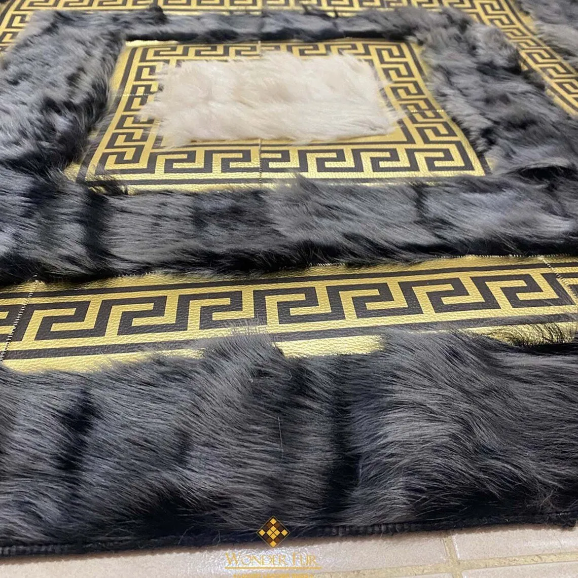 100%Natural Soft Handmade Gray White Sheepskin 5x7 Area Office Rug
