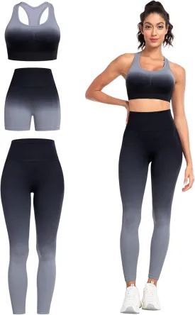 3 Piece Workout Sets for Women Butt Lifting Leggings with High Impact Sports Bra Gym Shorts