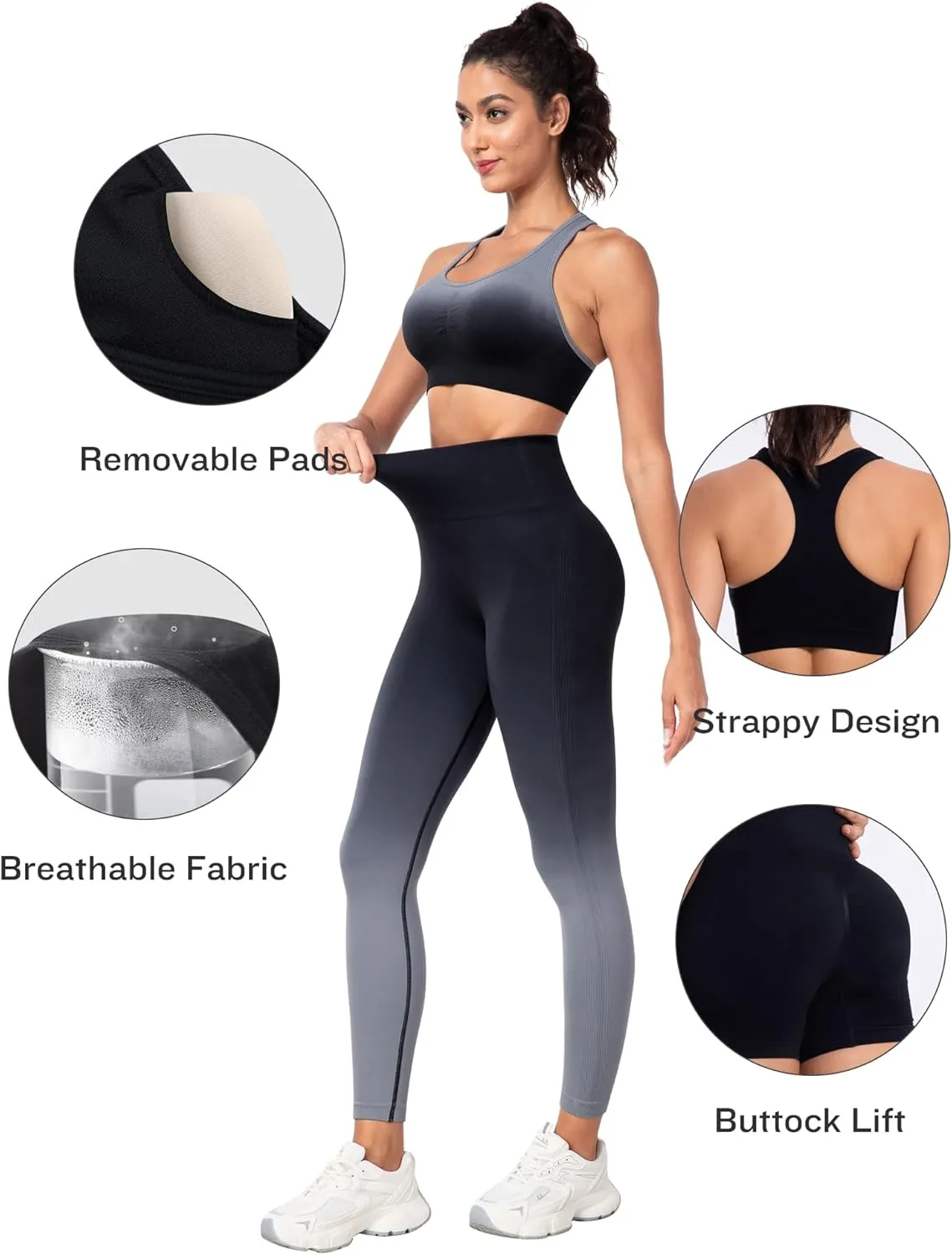 3 Piece Workout Sets for Women Butt Lifting Leggings with High Impact Sports Bra Gym Shorts