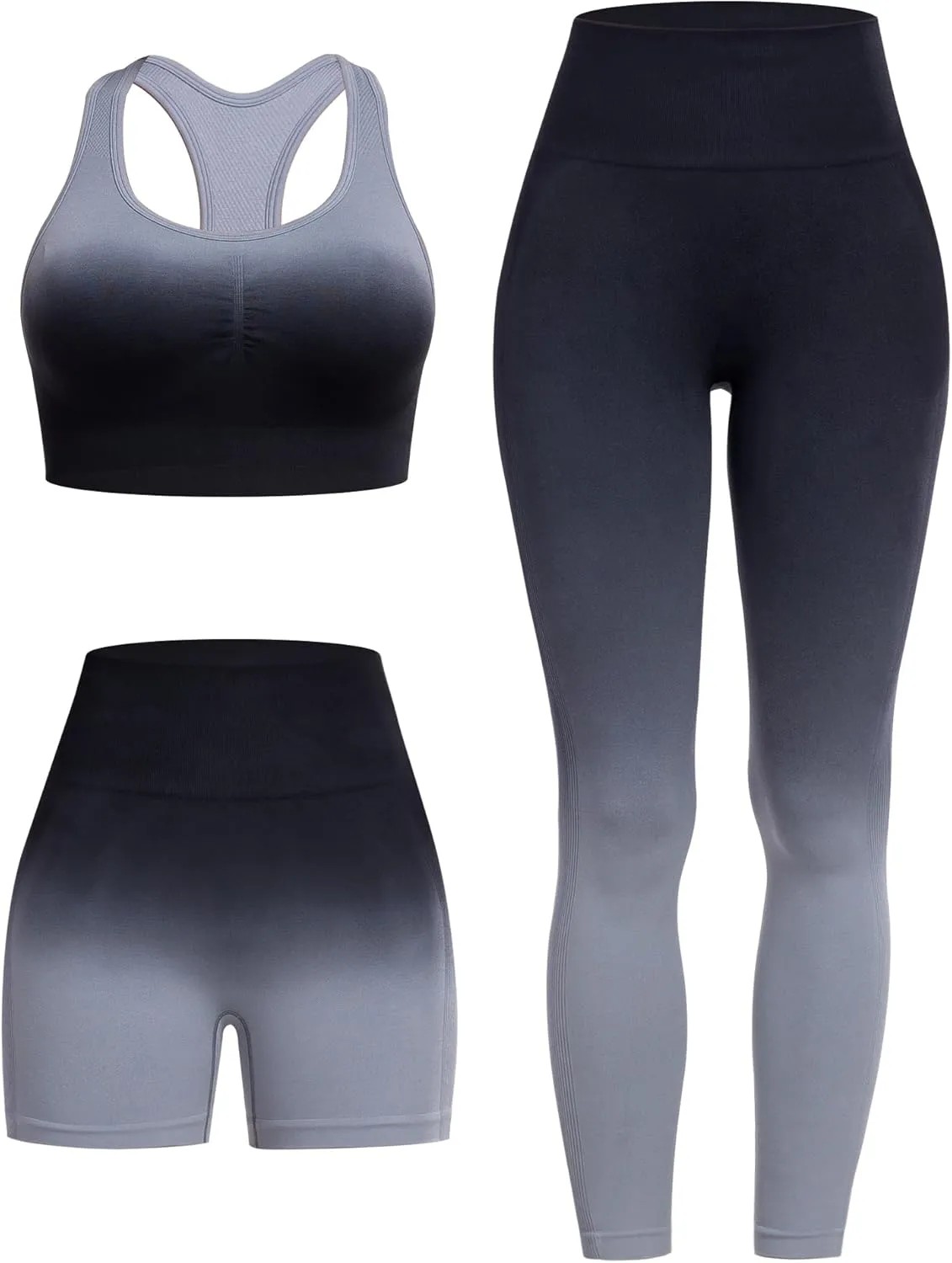 3 Piece Workout Sets for Women Butt Lifting Leggings with High Impact Sports Bra Gym Shorts