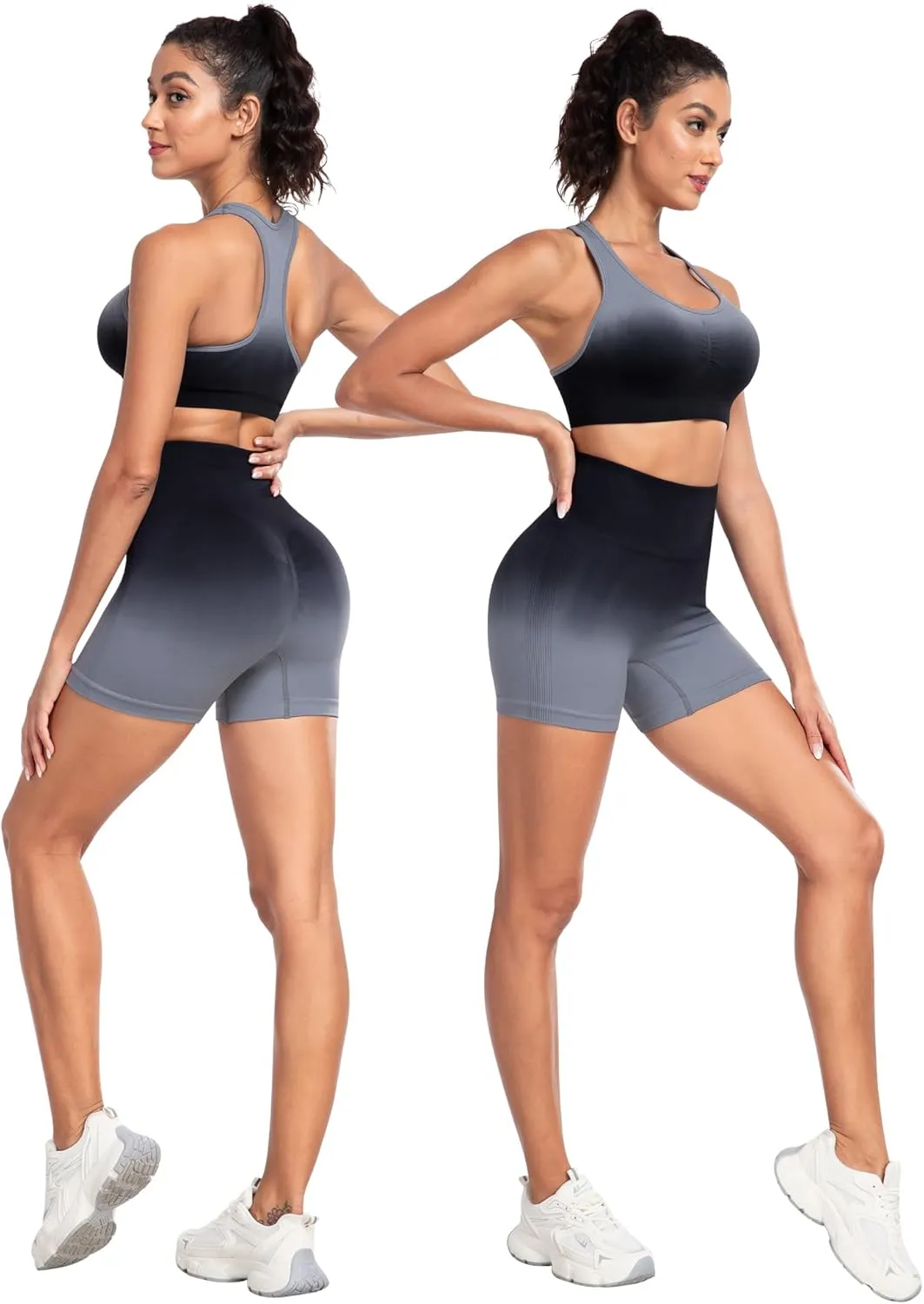 3 Piece Workout Sets for Women Butt Lifting Leggings with High Impact Sports Bra Gym Shorts