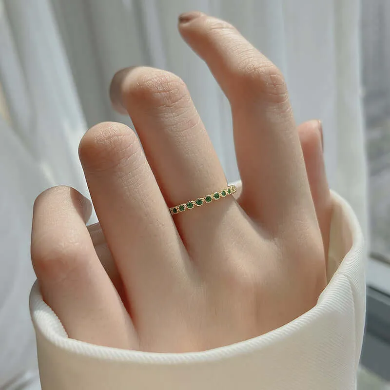 925 Silver Emerald Diamond Ring