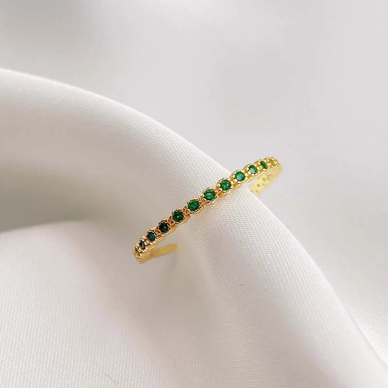 925 Silver Emerald Diamond Ring