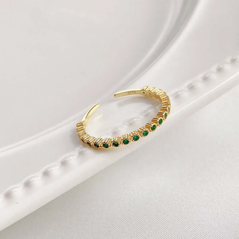 925 Silver Emerald Diamond Ring