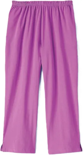 AmeriMark Womens Capri Pants - Full Elastic Waist Pedal Pushers - Ladies 100% Cotton Pull-On Cropped Pants - Side Pockets