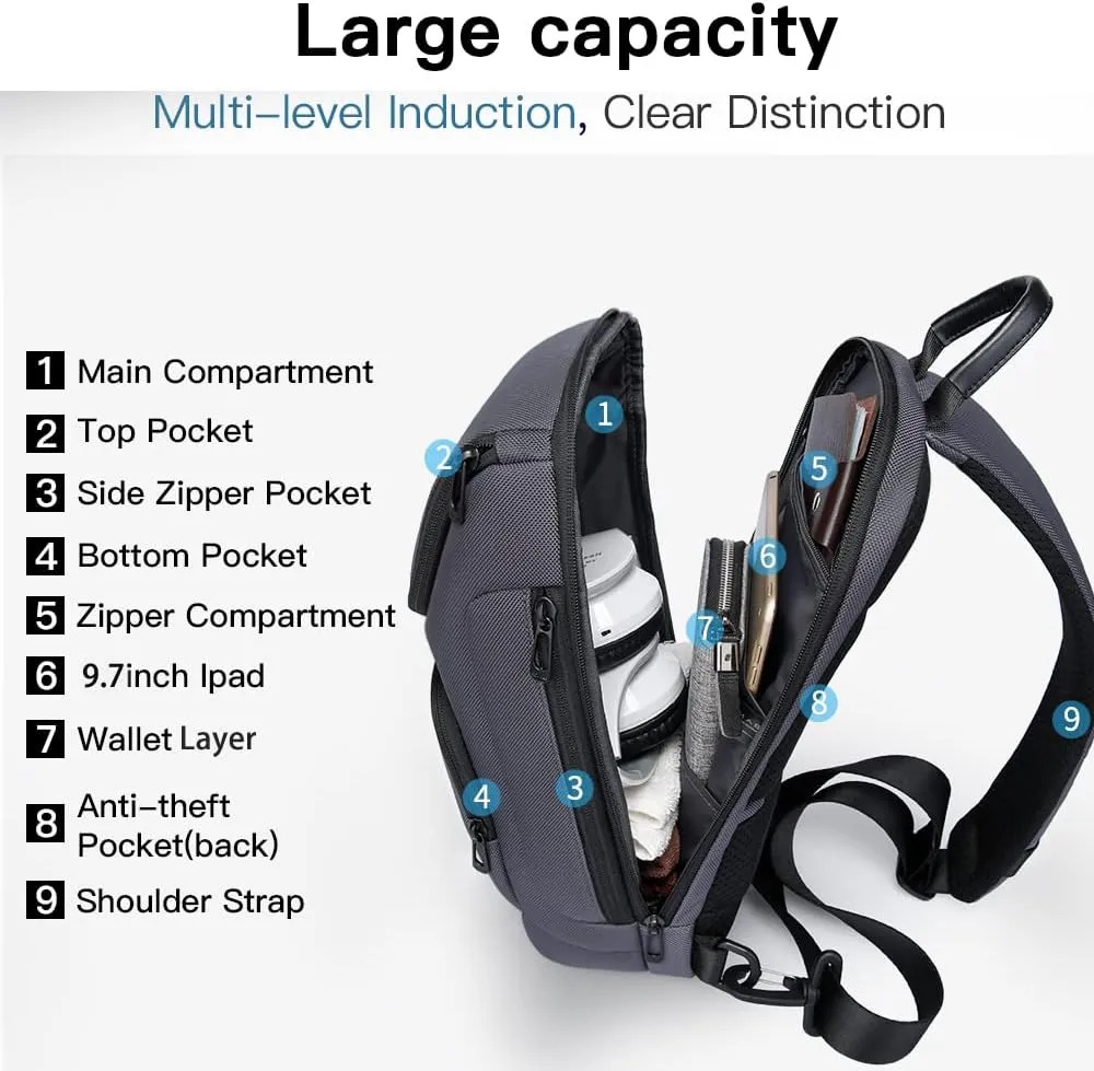 BANGE Sling Bag for Men,Shoulder bags Crossbody Sling Backpack for Men and Women