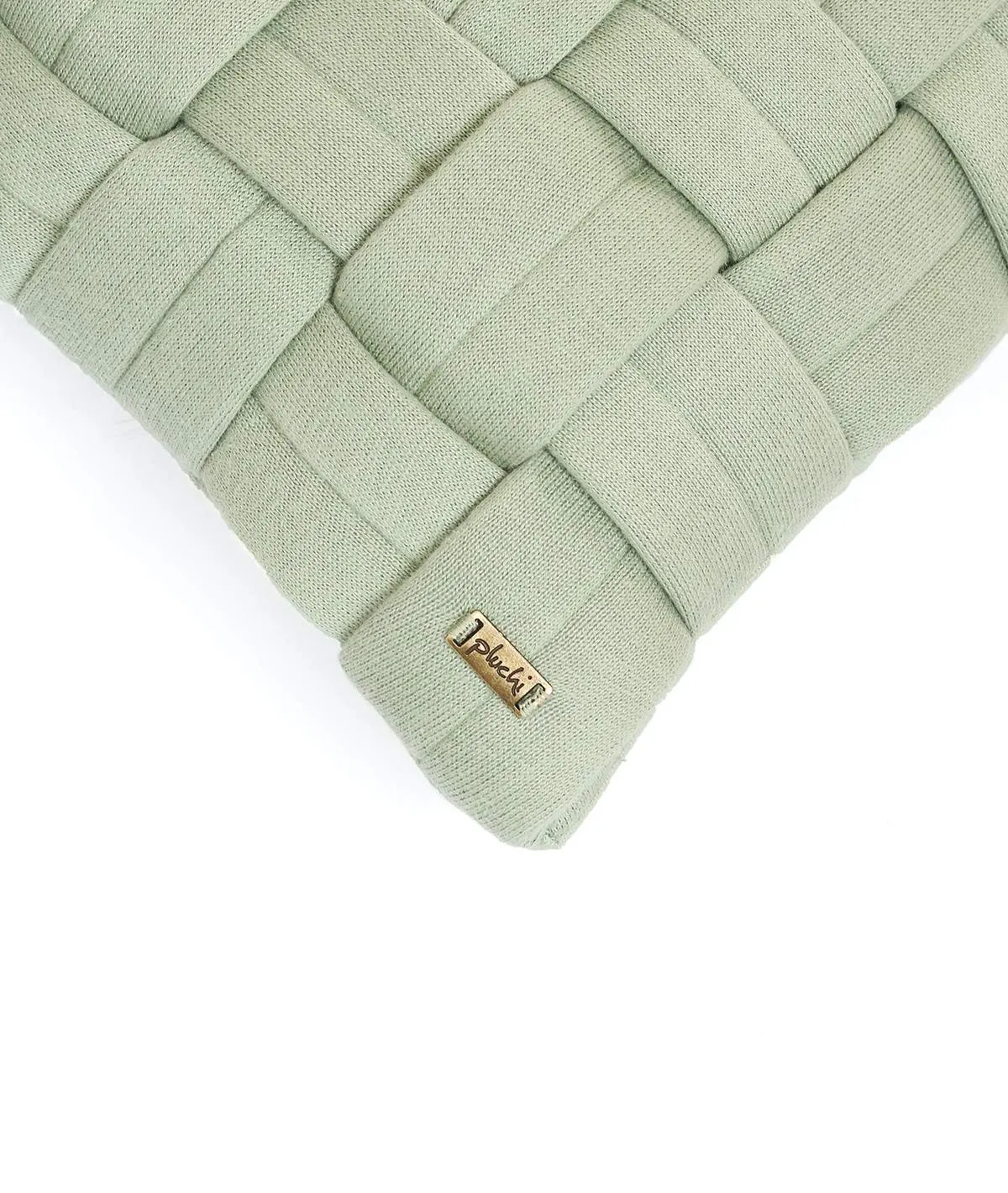 Basket Knit Cotton Knitted Decorative Pistachio Green color 16 x 16 Inches Cushion Cover