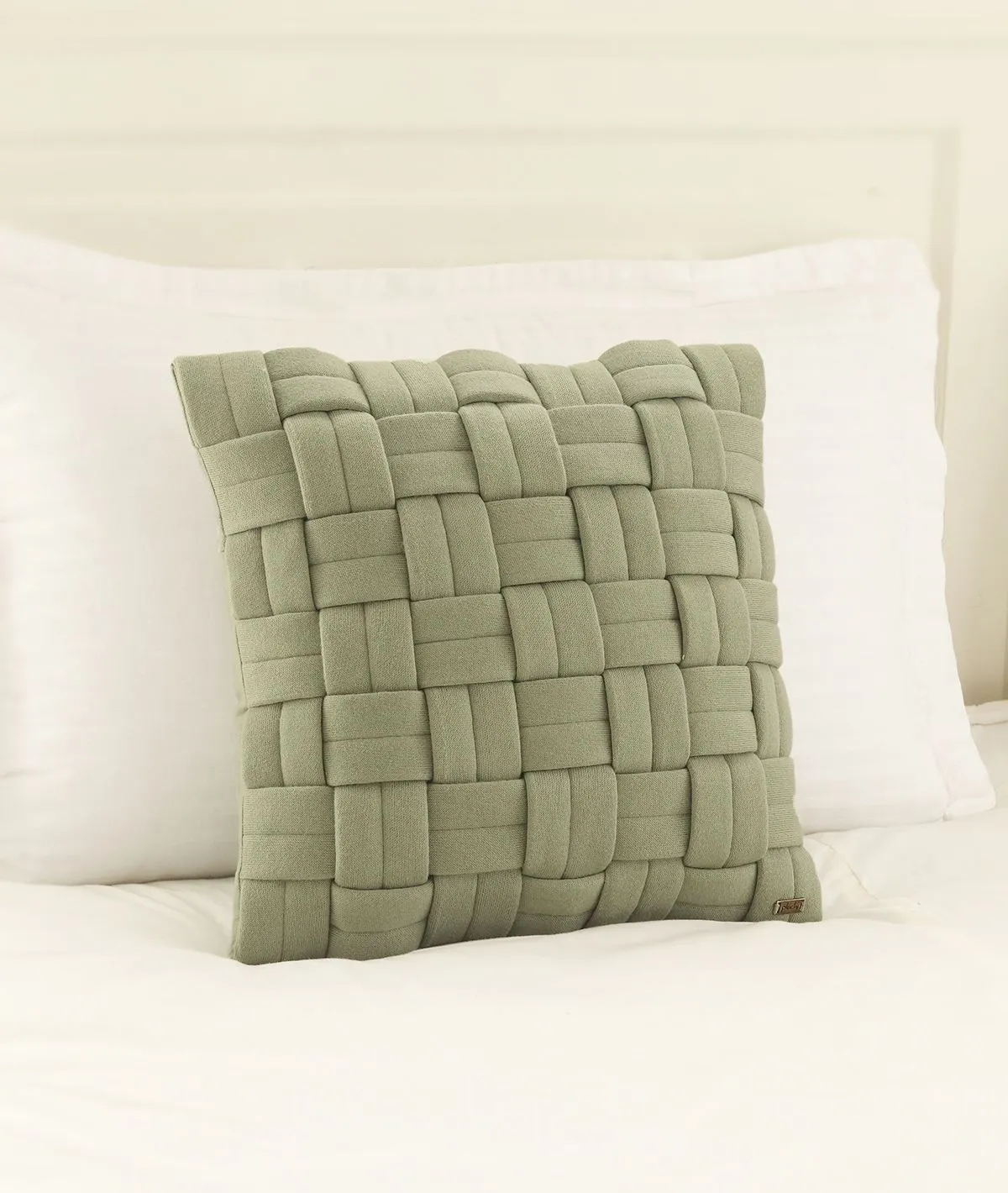 Basket Knit Cotton Knitted Decorative Pistachio Green color 16 x 16 Inches Cushion Cover