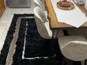 Black Natural Sheep Leather Area Rug, Handmade Large Indoor Rug