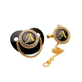 Black/Gold Luxury Customized Baby Bling Pacifier