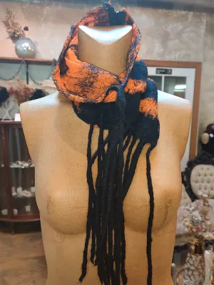 BlckBts Orange Zip Cowl Neck Scarf With Fringe