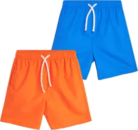 Boys Swim Trunks - 2 Pack Basic Quick Dry Boys Board Shorts Bathing Suit Kids Swimwear with Pockets (Sizes: 8-18)