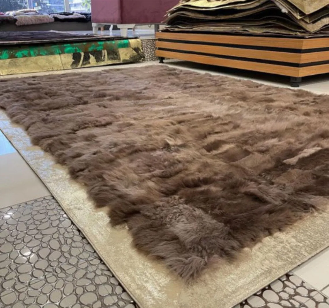 Brown And Gold Natural Sheepskin Area Large Living Room Handmade Rug