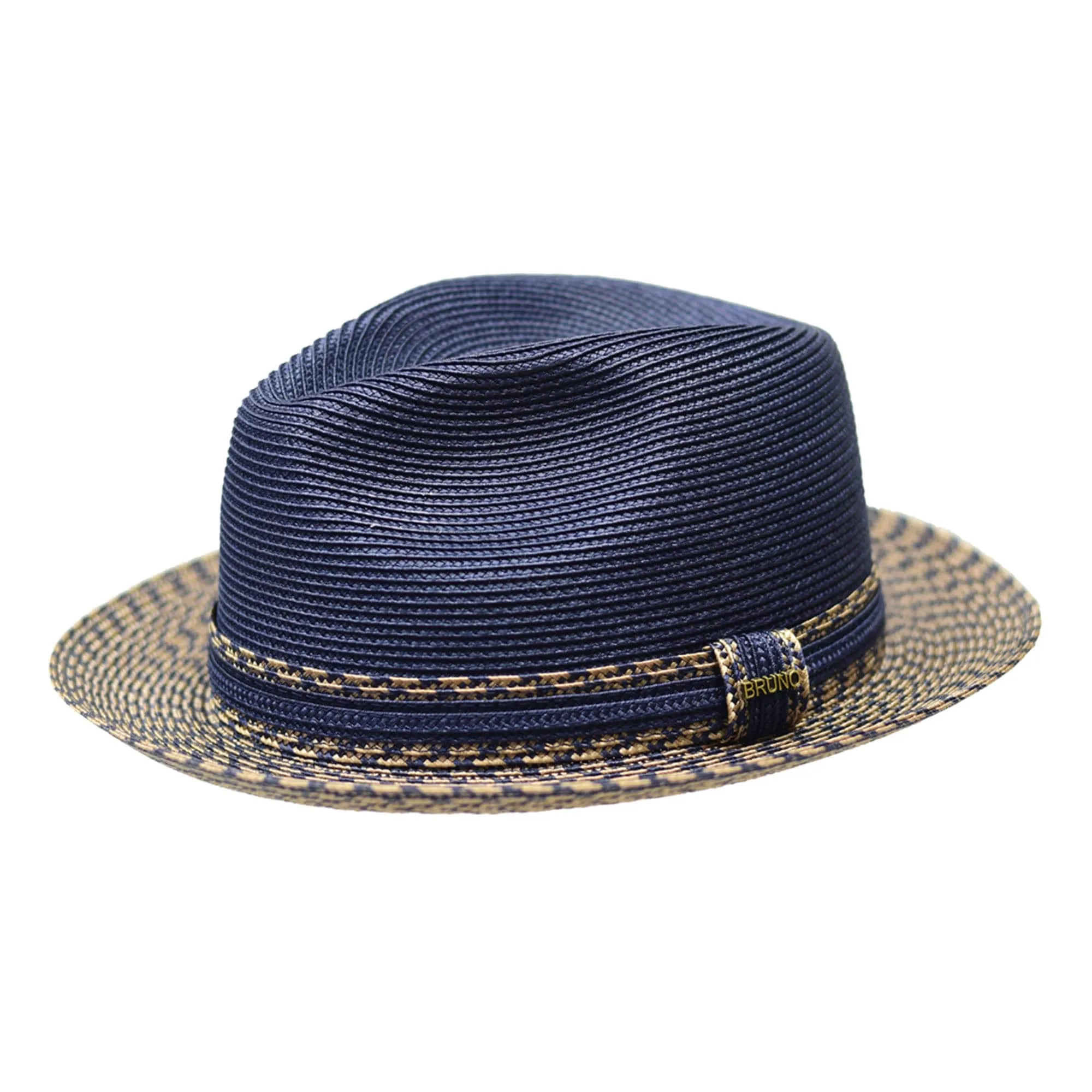 Bruno Capelo Antonio 2-Tone Straw Fedora Hat Snap Brim