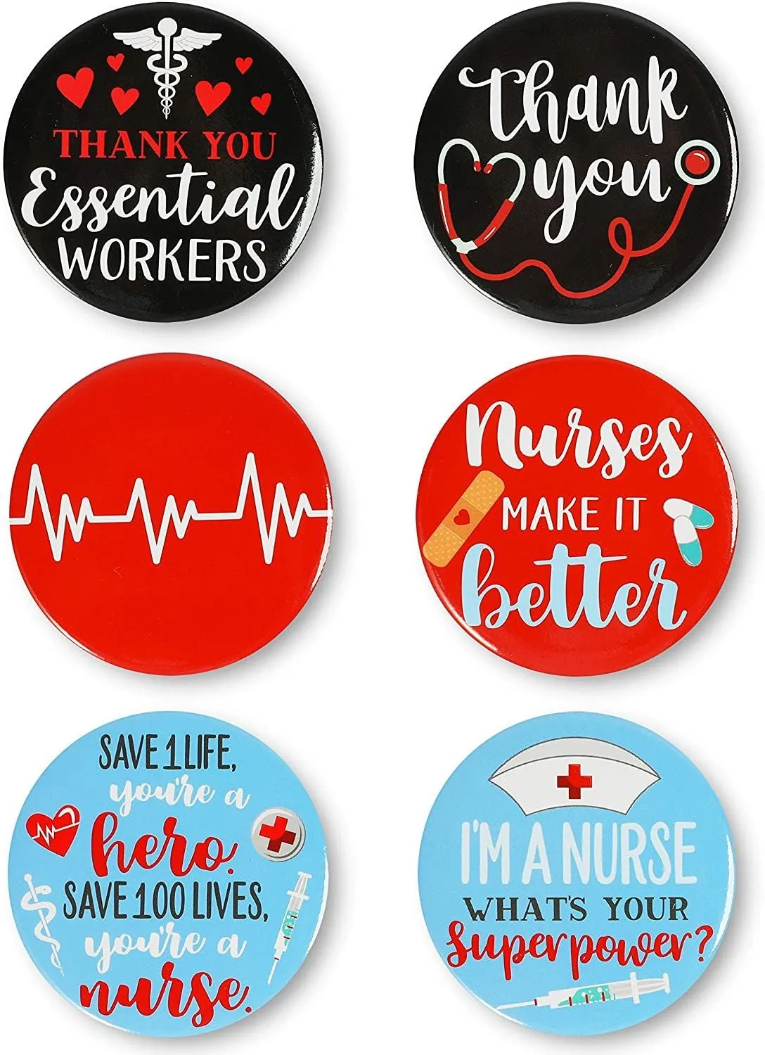 Button Pins, Nurse Appreciation Gifts in 6 Designs (2.28 Inches, 24 Pieces)