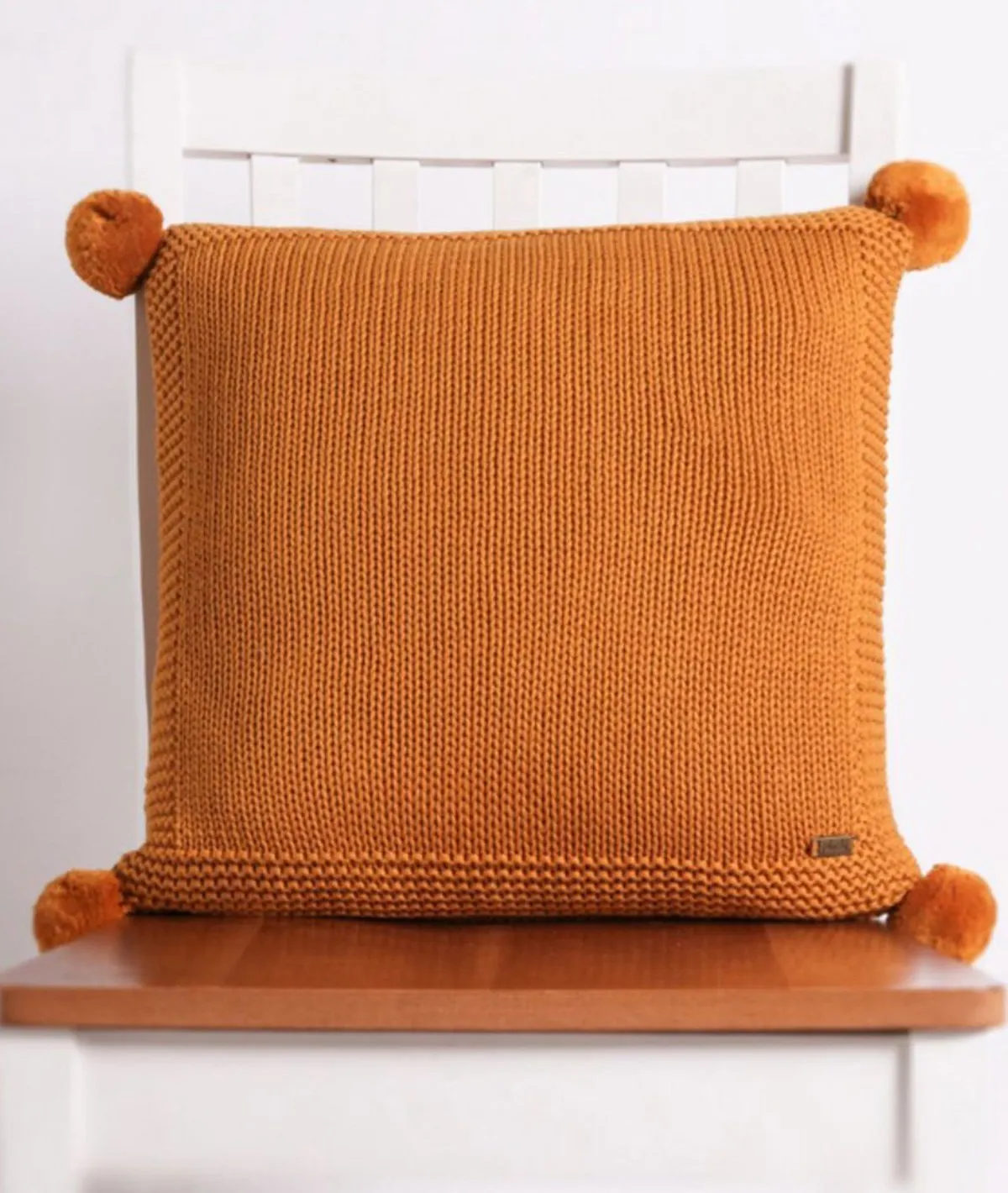 Chunky Knit Cotton Knitted Decorative Mustard Color 16 x 16 Inches Cushion Cover