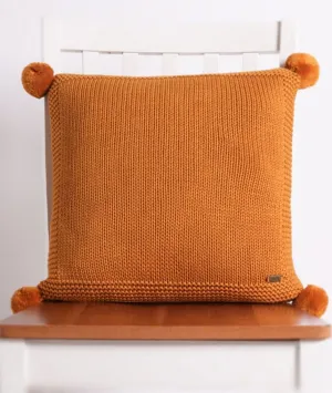 Chunky Knit Cotton Knitted Decorative Mustard Color 16 x 16 Inches Cushion Cover