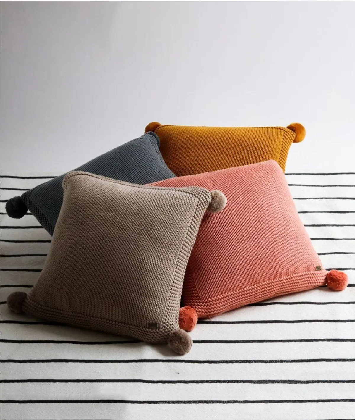 Chunky Knit Cotton Knitted Decorative Mustard Color 16 x 16 Inches Cushion Cover