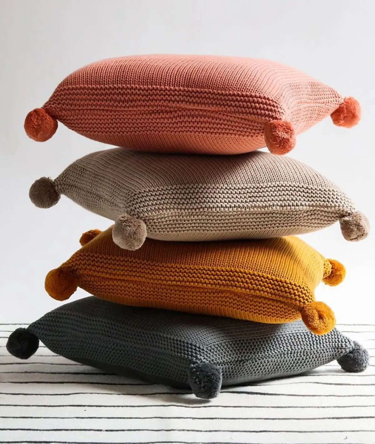 Chunky Knit Cotton Knitted Decorative Mustard Color 16 x 16 Inches Cushion Cover