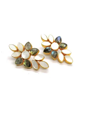 Cluster earrings in labradorite and mop