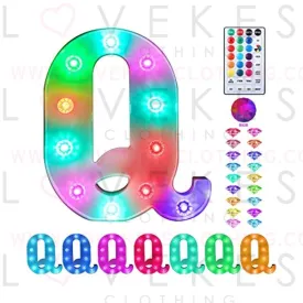 Colorful Light up Letters Led Marquee Letter Lights with Remote 18 Colors Letters with Lights for Wedding Birthday Party Lamp Christmas Home Bar Decoration - Diamond Design Battery Powered - Q