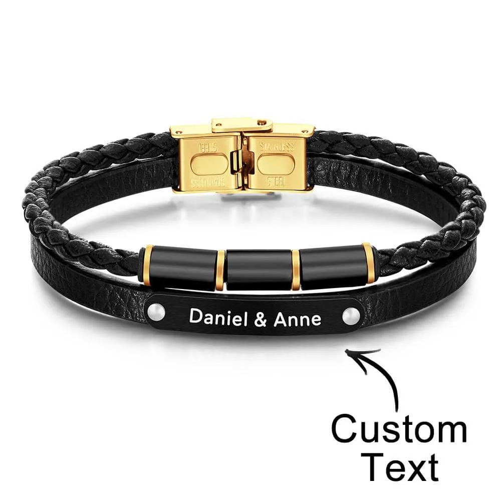 Custom Engraved Retro Style Men's Leather Bracelet