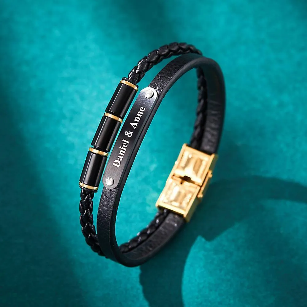 Custom Engraved Retro Style Men's Leather Bracelet