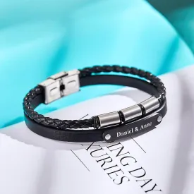 Custom Engraved Retro Style Men's Leather Bracelet