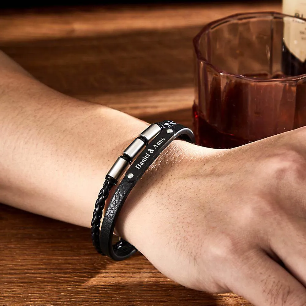 Custom Engraved Retro Style Men's Leather Bracelet