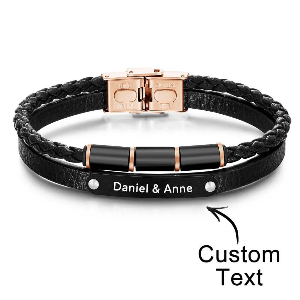 Custom Engraved Retro Style Men's Leather Bracelet