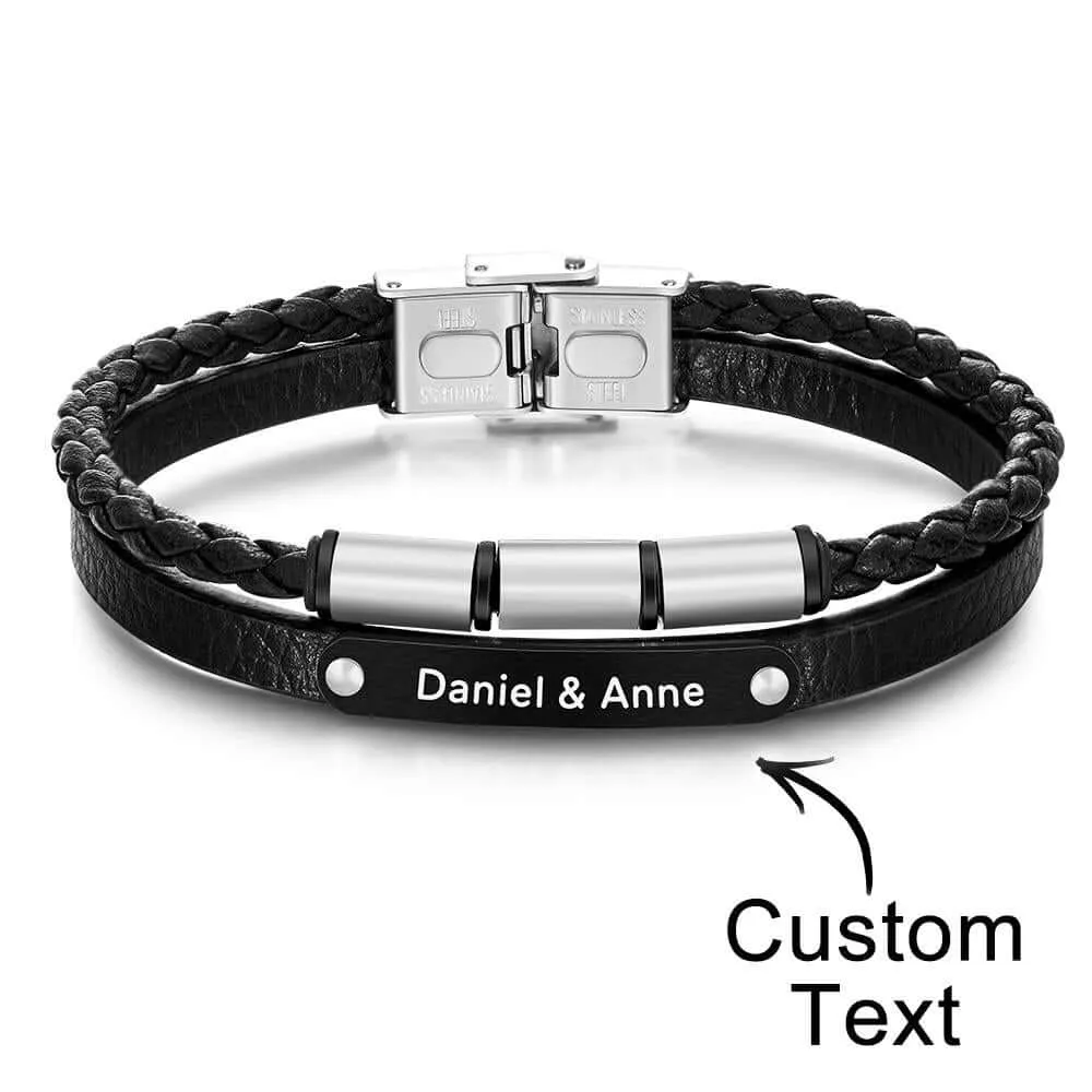 Custom Engraved Retro Style Men's Leather Bracelet