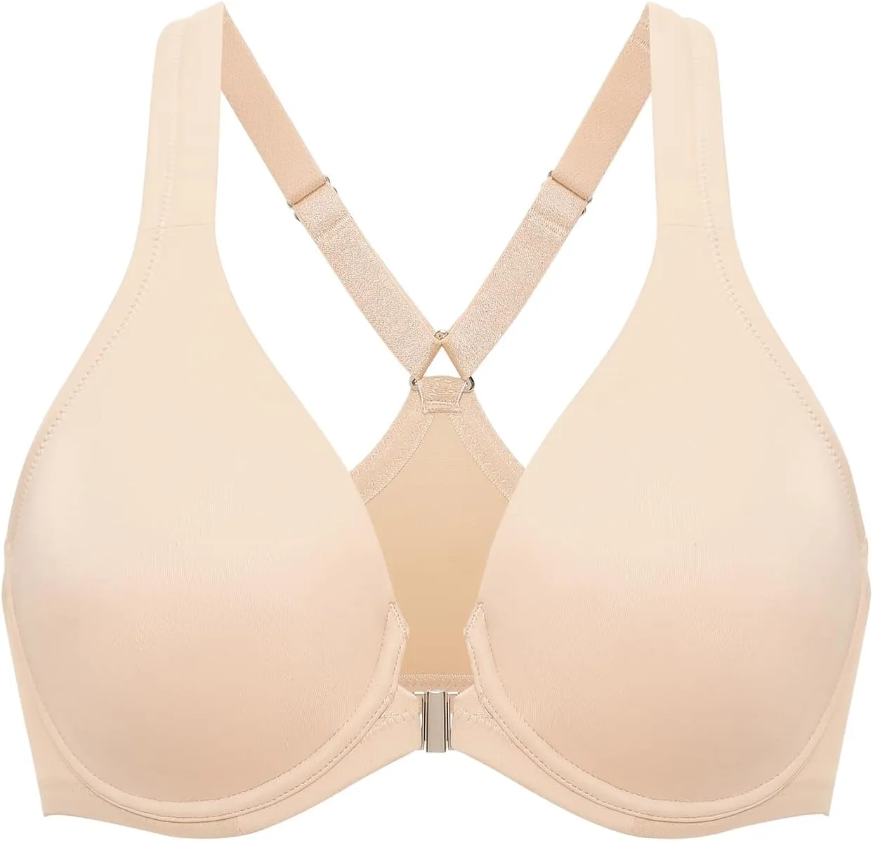 DELIMIRA Women's Front Closure Racerback Bras Plunge Unlined Underwire Full Coverage Seamless Bra B-H Cups