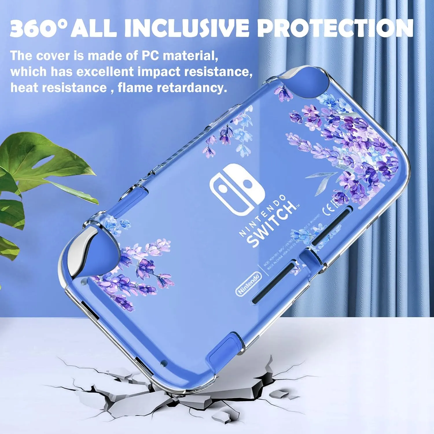 DLseego Purple Lavender Flower Floral Clear Switch Lite Protective Case 2-Piece Split Full Wrap PC Hard Shell Anti-Scratch All-Round Protection Cover for Switch 2019 Model