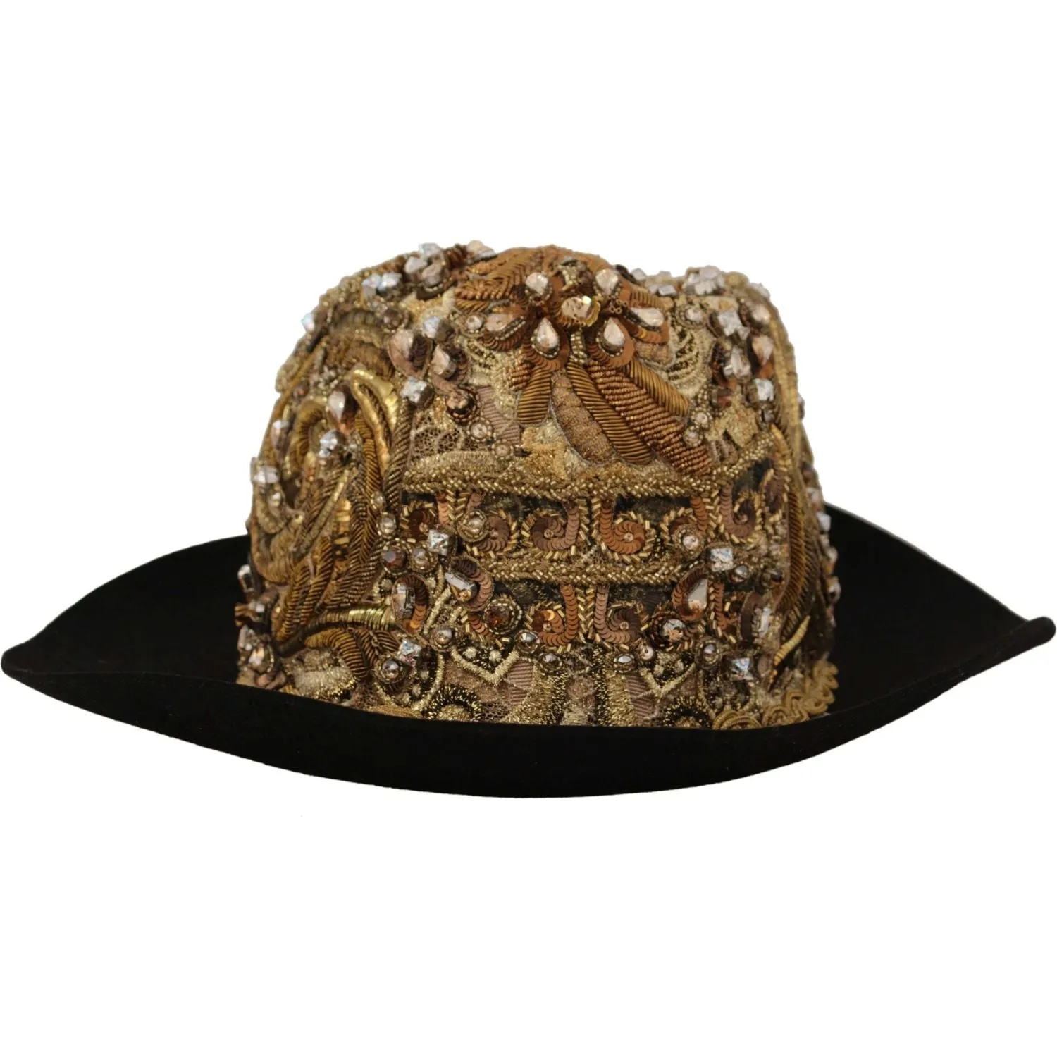 Dolce & Gabbana Elegant Black Gold Studded Fedora