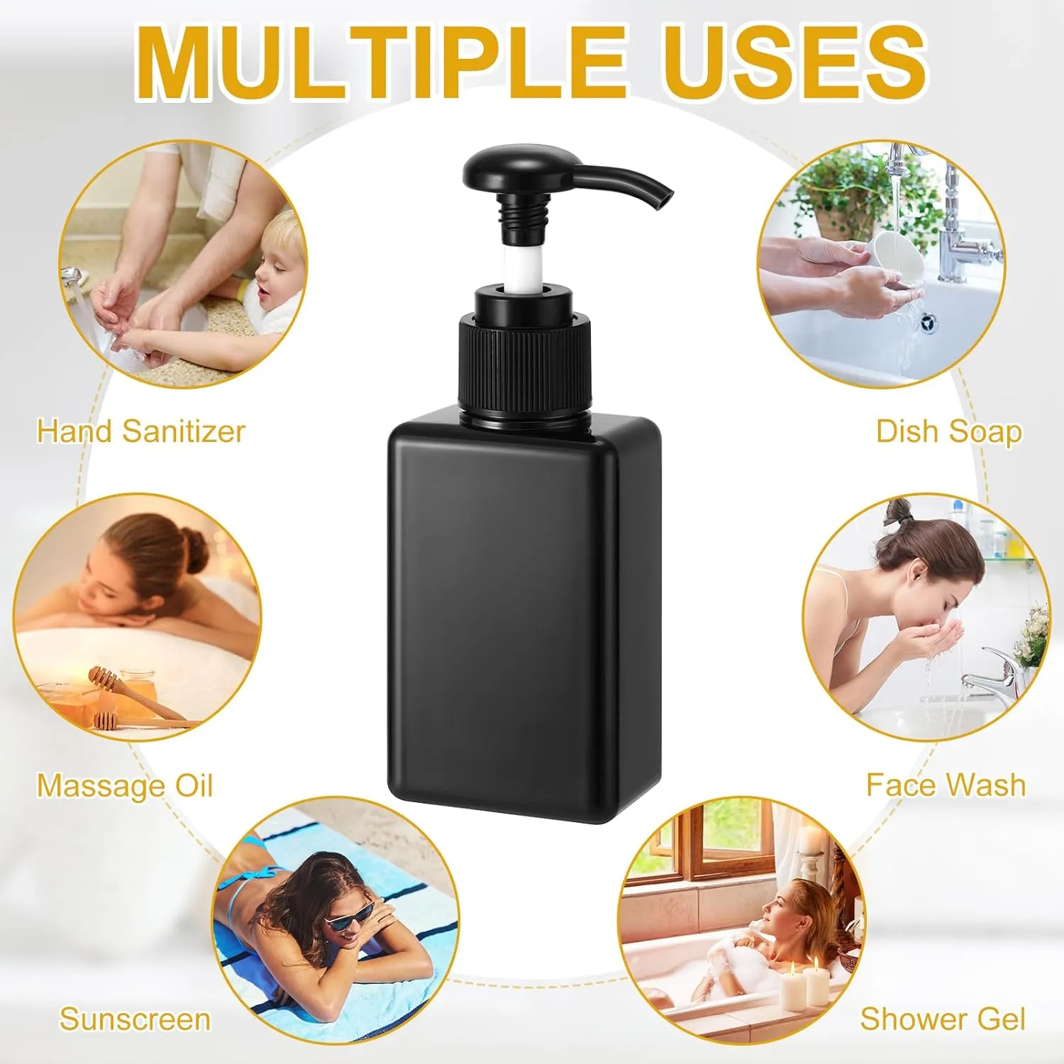 Domensi 50 Pcs 100ml /3.4 oz Pump Bottle Mini Travel Bottles Small Dispenser Containers Plastic Pump Lotion Dispenser Empty Square Travel Size Containers Toiletries (Whole Black)