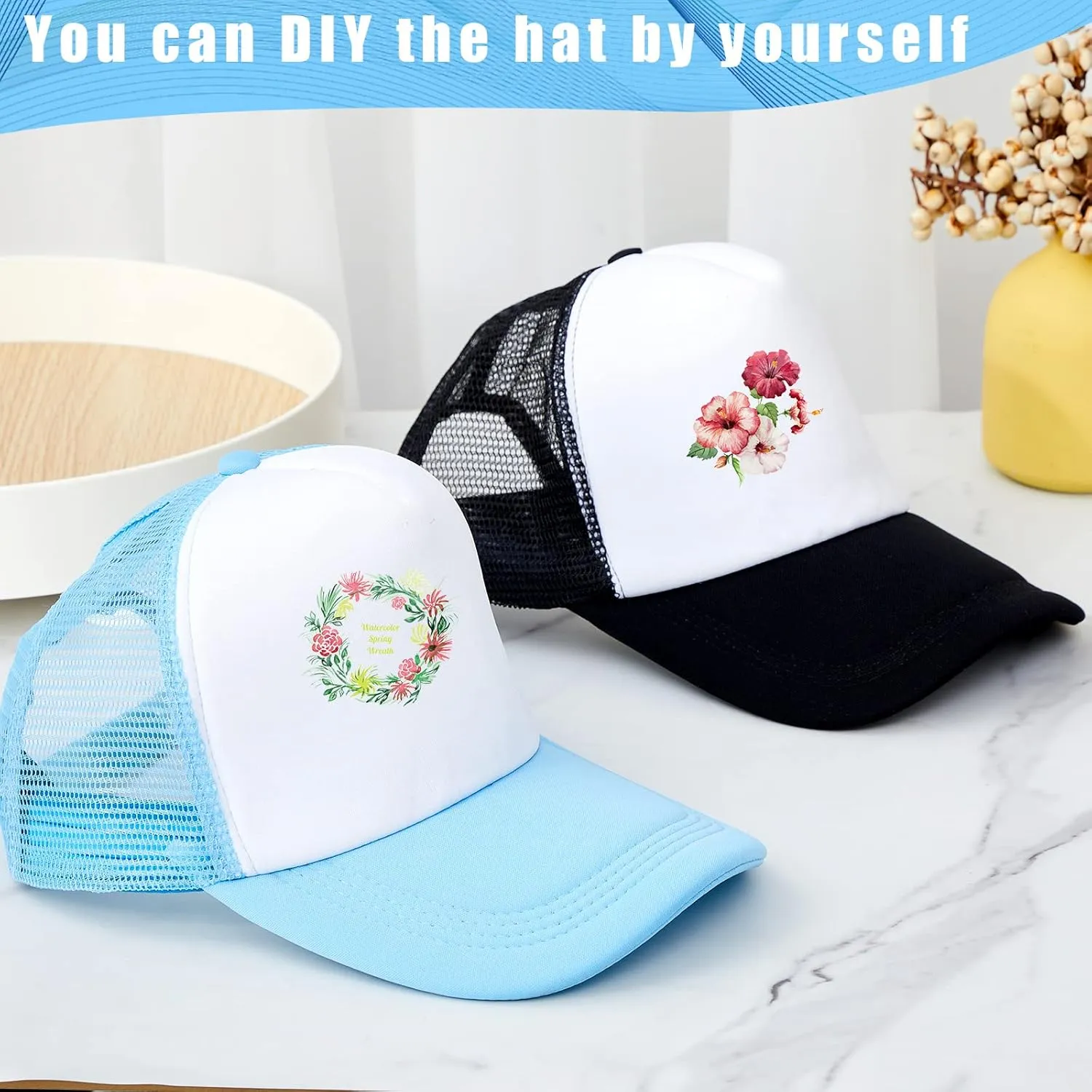 Eurzom 20 Pack Sublimation Blank Mesh Baseball Cap Polyester Mesh Plain Trucker Hat Printing Embroidery Summer Unisex
