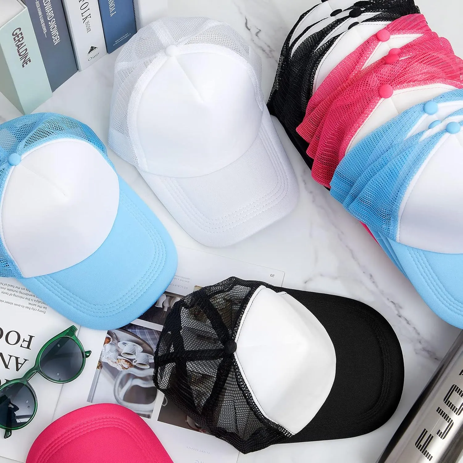 Eurzom 20 Pack Sublimation Blank Mesh Baseball Cap Polyester Mesh Plain Trucker Hat Printing Embroidery Summer Unisex