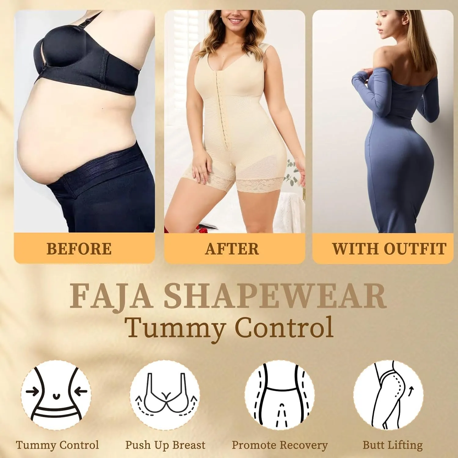 Fajas Colombianas Shapewear Waist Trainer Full Body for Control Post Surgery Shaper Butt Lifter with Zipper Crotch