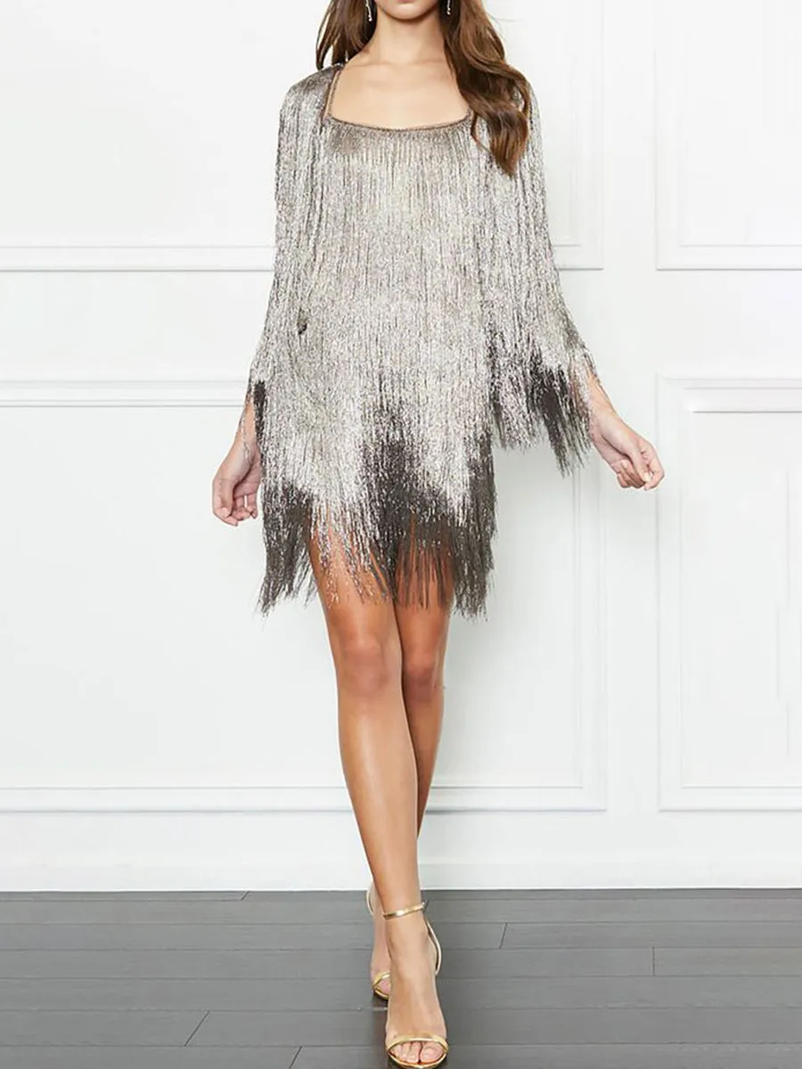 Fashion Fringe Long Sleeve Evening Dress