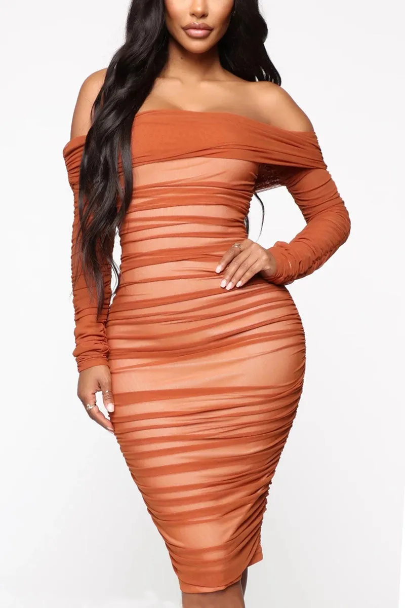 Fashion Sexy Solid Color Off Shoulder Long Sleeve Dress