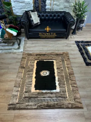 Genuine Decorative Brown Black Sheepskin Office Rug ,Soft Handmade Rug