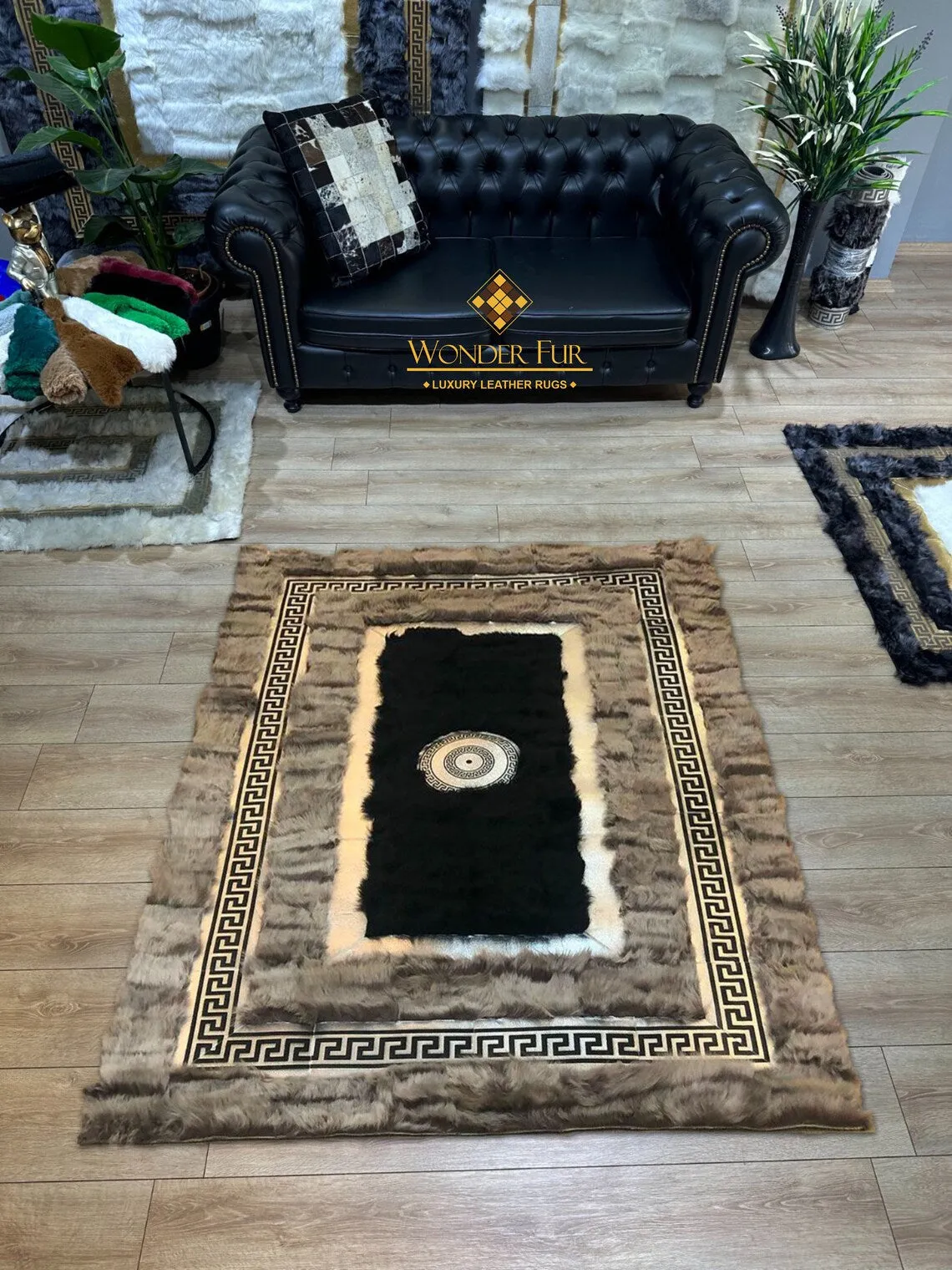 Genuine Decorative Brown Black Sheepskin Office Rug ,Soft Handmade Rug