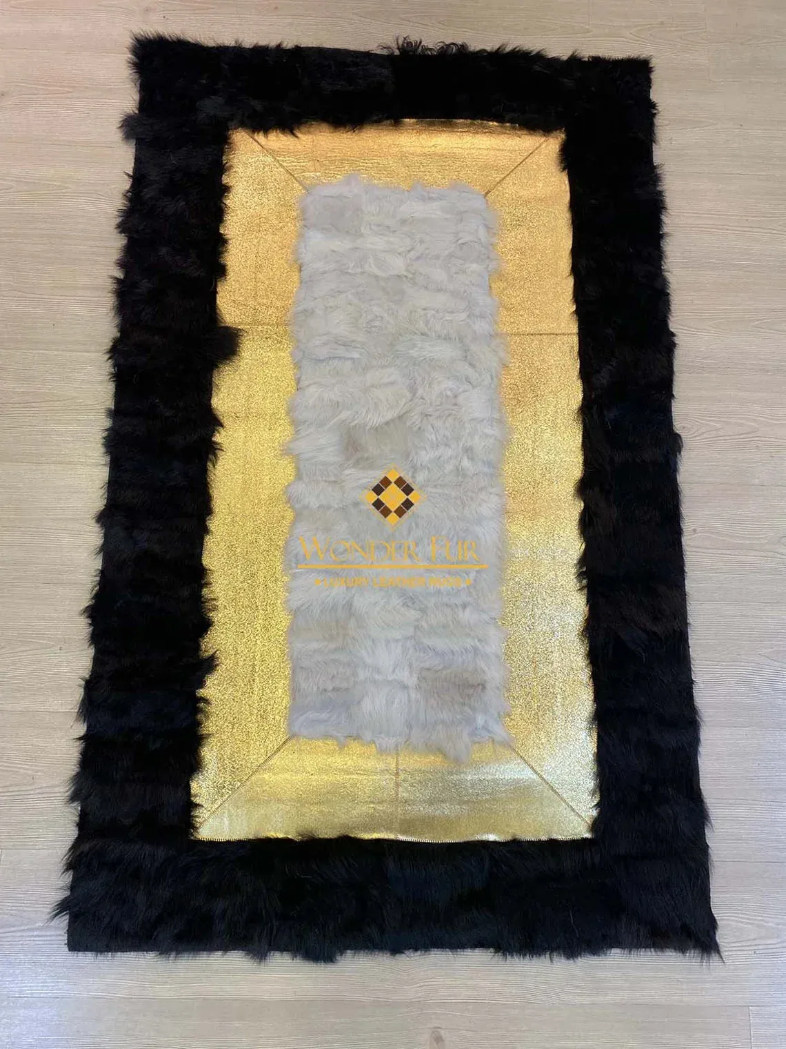 Genuine Handmade Black Gold And White Sheepskin 3x5 Living Room Carpet