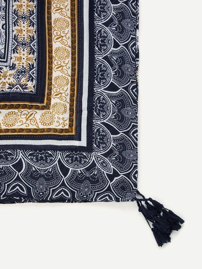 Geometric Tassel Decorated Scarf