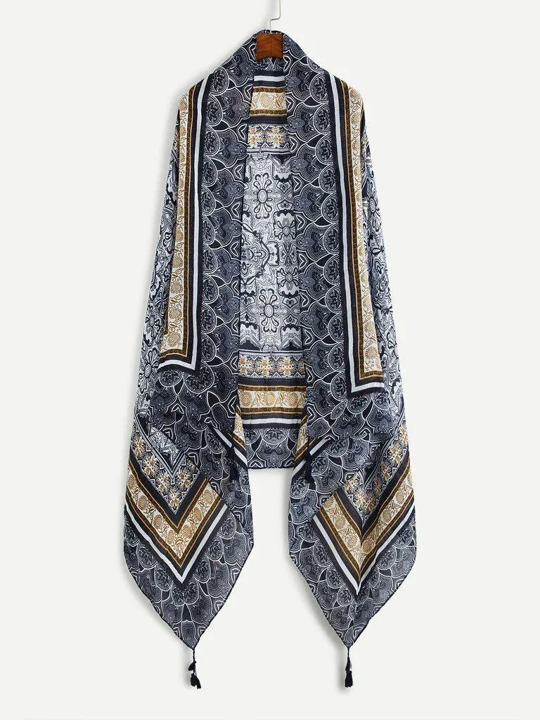 Geometric Tassel Decorated Scarf